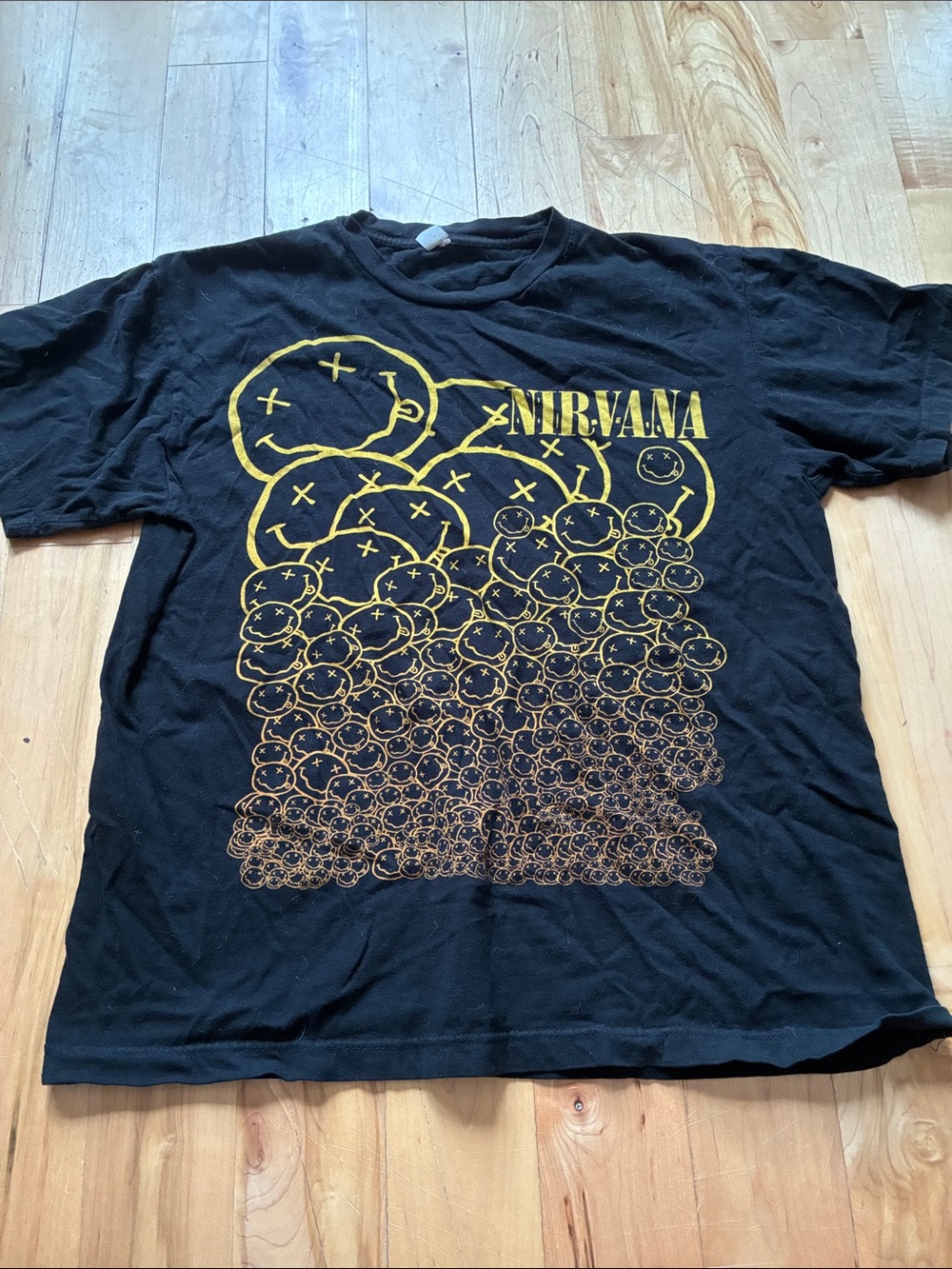 NIRVANA Black Tee with Yellow Smiley Cascade